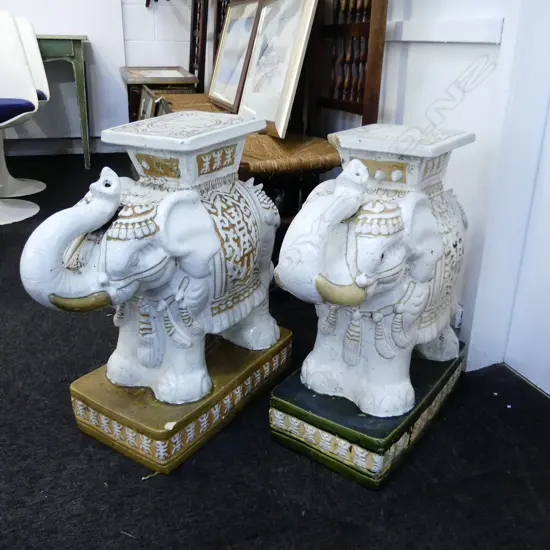 2 LG CERAMIC  ELEPHANT SEATS OR POT STANDS, (560 X 550MM & 570 X550MM) ONE HAS LGE CHIP  TO RIM