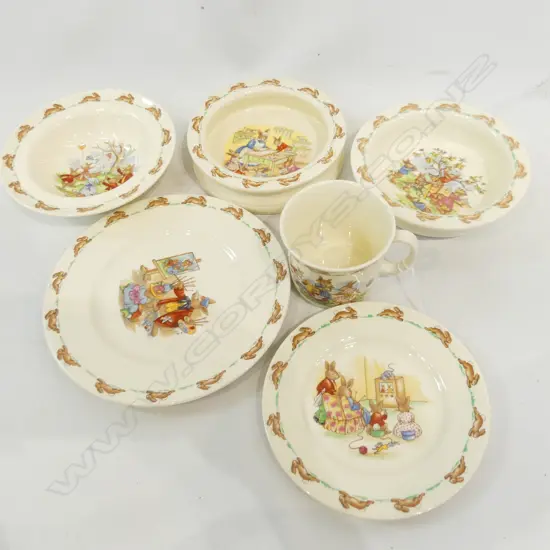 6 ROYAL DOULTON BUNNYKINS; 3 CEREAL BOWLS, 1 CUP & 2 PLATES 