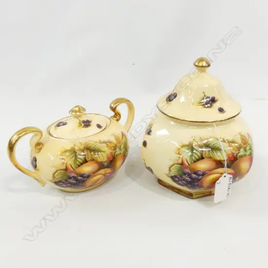 AYNSLEY 'ORCHARD GOLD' 2 HANDLED SUGAR BOWL (L180MM)  & LIDDED JAR (H 180MM)