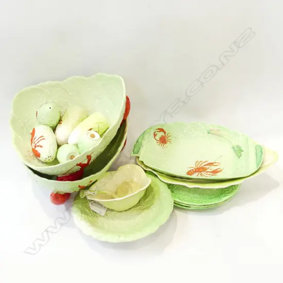 16 PCES ASST. CARLTONWARE CABBAGE LEAF & LOBSTER; 2 LG BOWLS, 3 PLATES, 3 PRS SALT & PEPPERS ETC