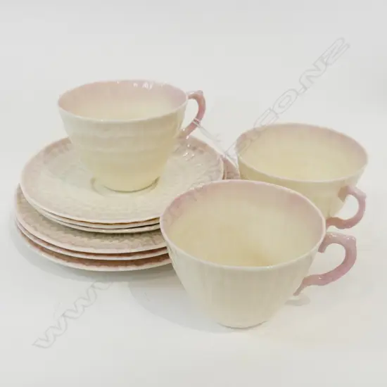 SET 3 BELLEEK PINK SHELL TRIOS 