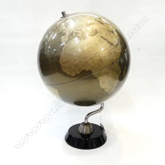 GOLD COLOURED WORLD GLOBE. APPROX H. 470MM