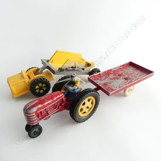 2 TOY TRUCKS; FUN HO TRACTOR & TRAILER L.370mm, TONKA LOADER