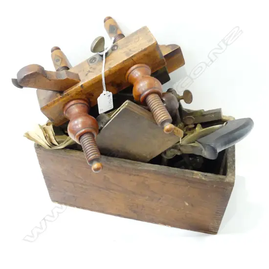 2 VINTAGE WOODEN PLANE TOOLS (STANLEY #45) + ATTACHMENT BLADES