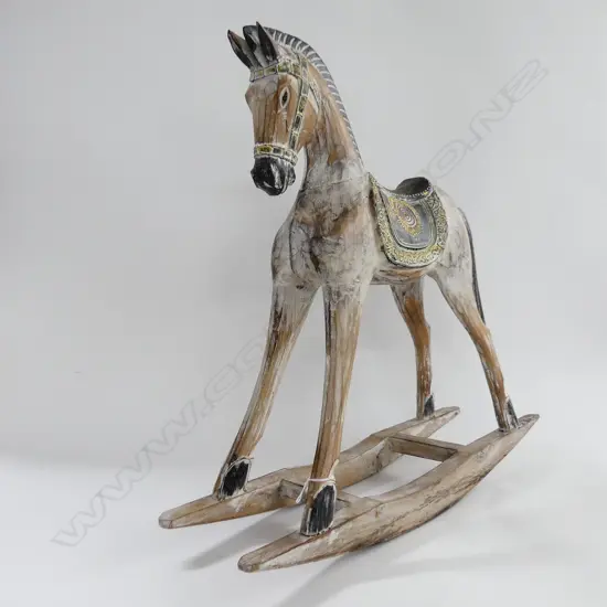 CARVED WOODEN PAINTED ROCKING HORSE H.520mm