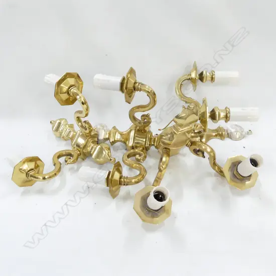 SET FOUR, 2-ARM BRASS WALL SCONCES;  1 L. 290MM