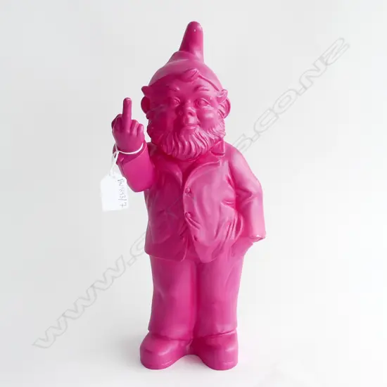 OTTMAR HORL PINK PLASTIC GNOME FLIPPING MIDDLE FINGER H.360mm