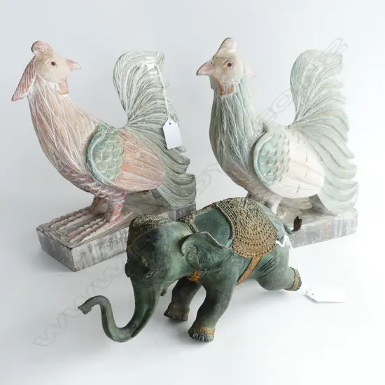 PR INDONESIAN WOOD HENS H240MM & BRONZE ELEPHANT H120MM
