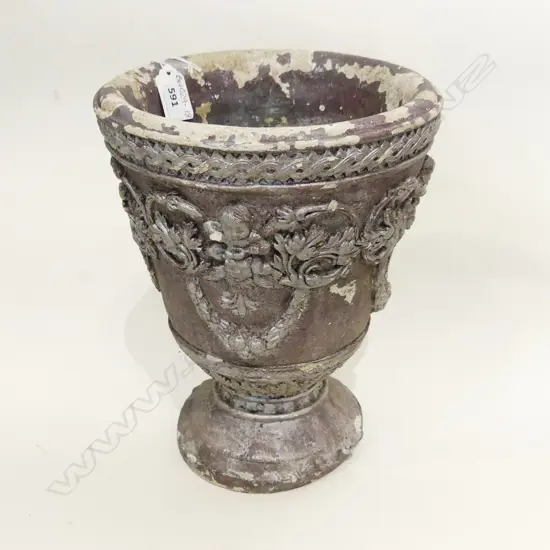 VINTAGE SM CONCRETE EMBOSSED GARDEN POT