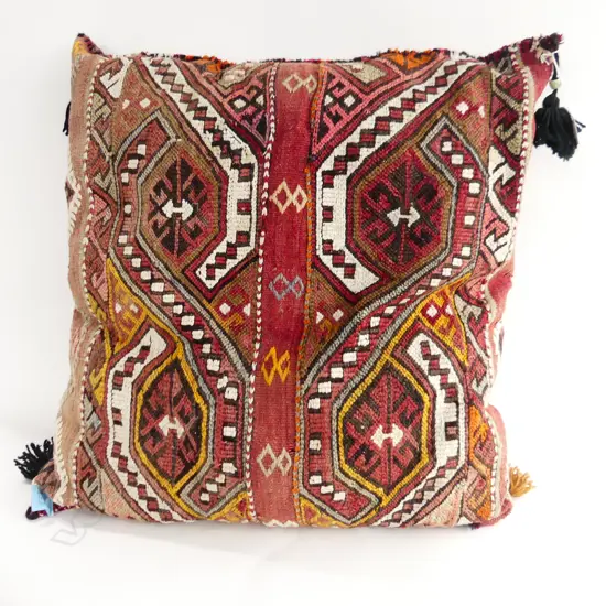 LGE PERSIAN KELIM COVERED CUSHION GEOMETRIC SOFT RED TONES ETC 600 X 600mm