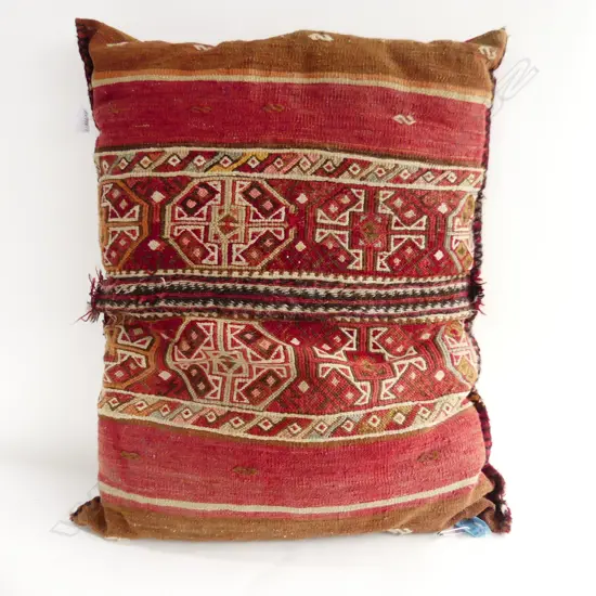 LGE PERSIAN KELIM COVERED CUSHION GEOMETRIC SOFT RED TONES ETC 600 X 600mm