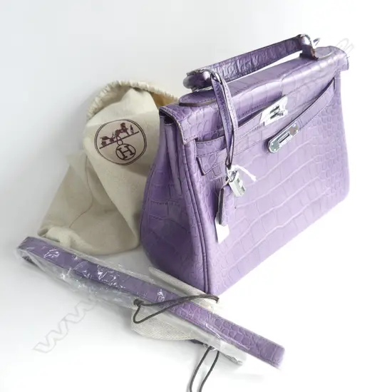 COPY HERMES MAUVE CROC STYLE HANDBAG IN DUST COVER L270MM