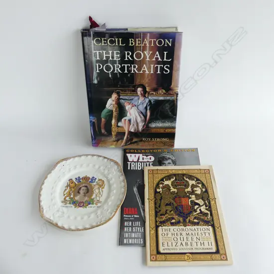 4 ROYAL PCES; BEATON ROYAL PORTRAITS, DIANA WHO MAGAZINE, 1957 CORONATION SOUVENIR PROGRAMME & PLATE