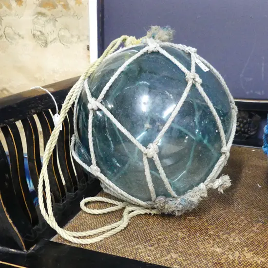 OLD GLASS FISHING FLOAT WITH NETTING DIA 400MM