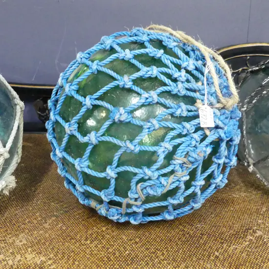 OLD GLASS FISHING FLOAT WITH NETTING DIA 400MM