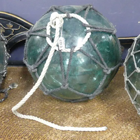 OLD GLASS FISHING FLOAT WITH NETTING DIA 400MM