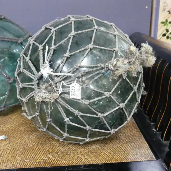 OLD GLASS FISHING FLOAT WITH NETTING DIA 400MM