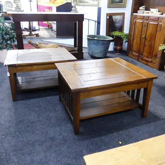 PR OAK ARTS & CRAFTS STYLE SIDE TABLES 710x610x400mm