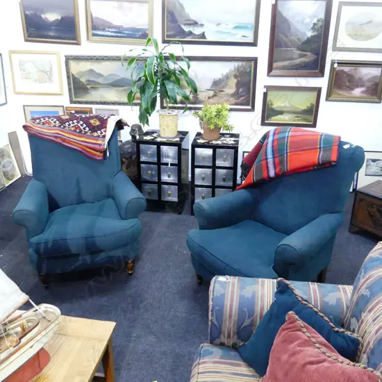 PR GREEN UPHOLSTERED ARM CHAIRS 