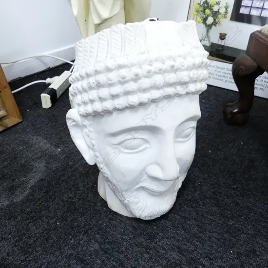 WHITE MARBLE HEAD OF NEBUCHADNEZZAR OF BABYLON H.360mm
