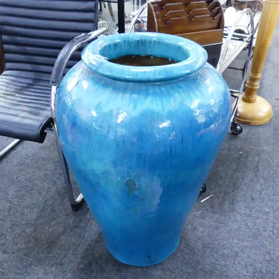 LGE BLUE GLAZED GARDEN POT H.770mm