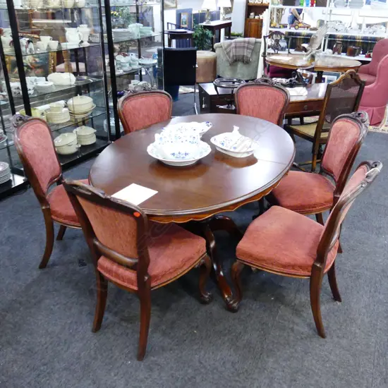 6 VICTORIAN RED UPHOLSTERED DINING CHAIRS