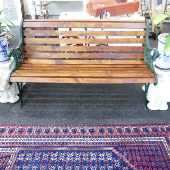 PARK BENCH SEAT, STENCILLED WITH 'GEORGE COURT DEPARTMENT STORE'