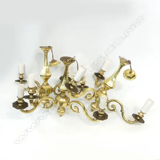 THREE HEAVY BRASS 3 ARM LIGHT FITTINGS DIA 500MM