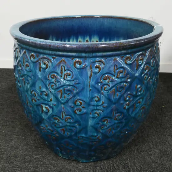 LGE BLUE GLAZED PLANTER 480mm dia / H.410mm