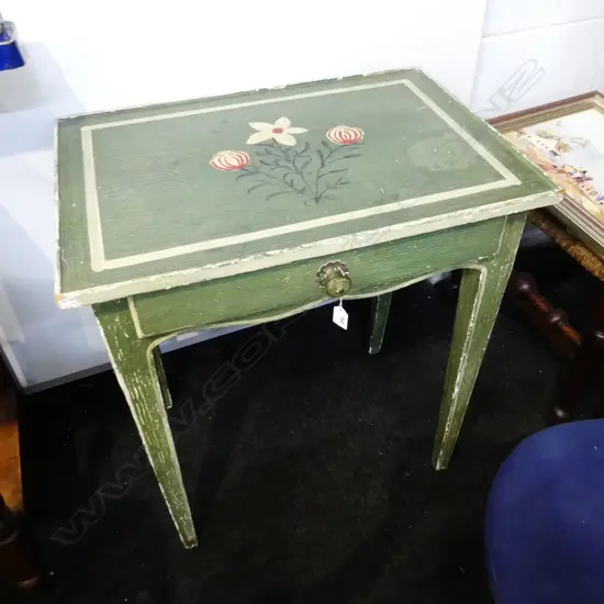 19thC FRENCH GREEN PAINTED SIDE TABLE 660x465x710mm