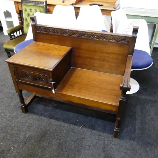 20s OAK HALL CHAIR w. CABINET W.1050mm