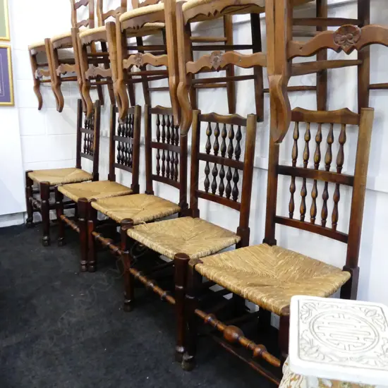 SIX RUSH SEATED LADDER BACK CHAIRS