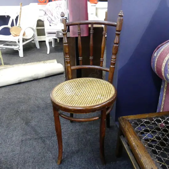 ANTIQUE BENTWOOD SPINDLE BACK CHAIR - WOVEN CANE SEAT