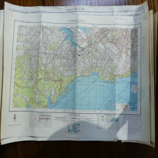 10 VINTAGE AUCKLAND LANDS & SURVEY MAPS C.1944; TITIRANGI, WAITAKERE, SILVERDALE ETC 600x730mm overall
