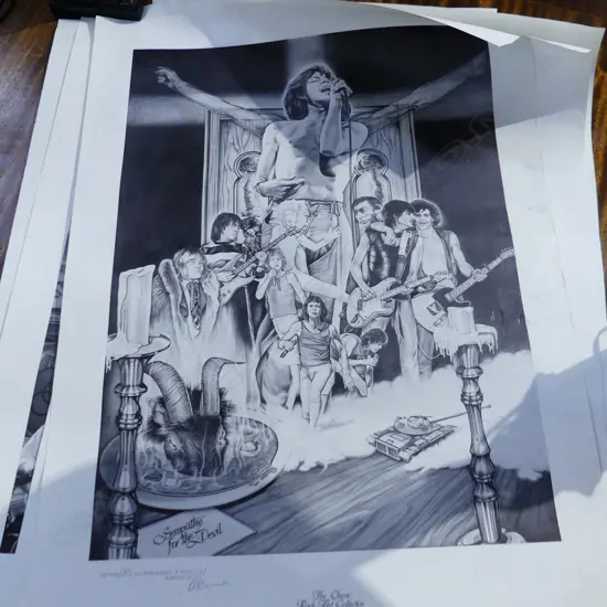 5 CLASSIC ROCK ART COLLECTION 1985 PRINTS; BOB DYLAN, ROLLING STONES ETC