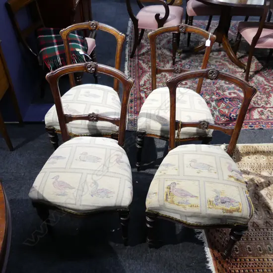 FOUR EDWARDIAN DINING CHAIRS (ONE REQUIRES ATTENTION)