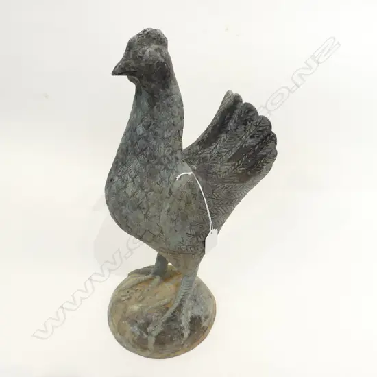 LG BRASS ROOSTER, GREEN PATINA H. 465MM