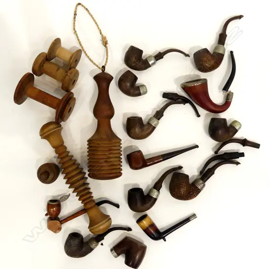 13 ASST. VINTAGE WOODEN SMOKING PIPES + ASST. WOODEN PCES