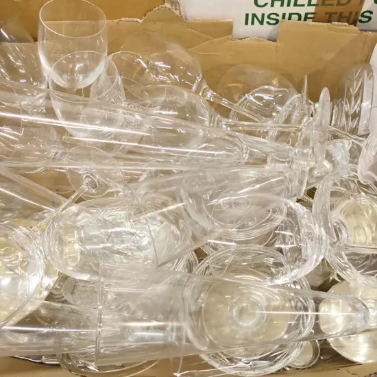 BOX LOT ASST. CRYSTAL INCL. 10 EDINBURGH CHAMPAGNE COUPES ETC