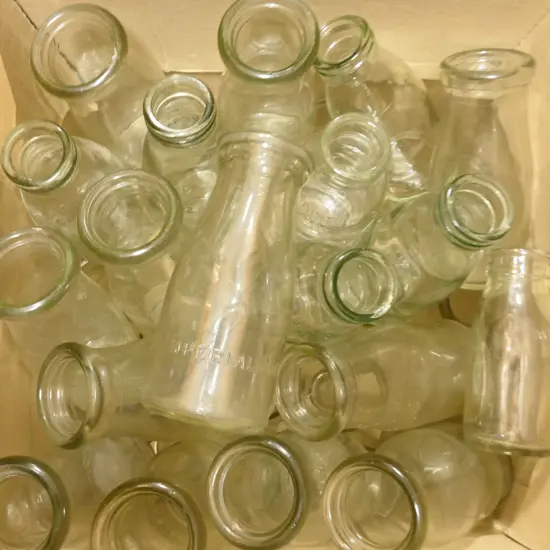 BOX LOT 39 VINTAGE MILK BOTTLES