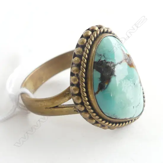 TURQUOISE & COPPER RING  SIZE R