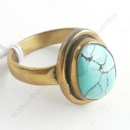 TURQUOISE & COPPER RING  SIZE R