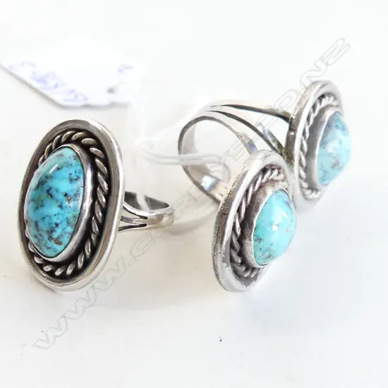 2 RINGS. PERSIAN TURQUOISE & SILVER