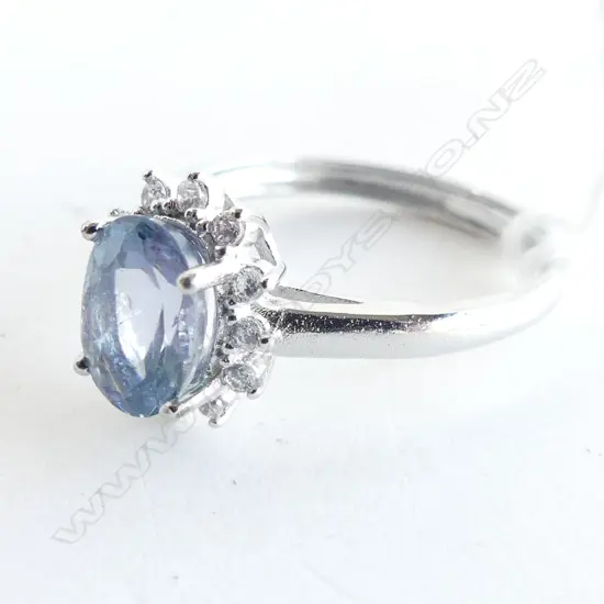 TANZANITE, CRYSTAL & 925 SILVER RING ADJUSTABLE RING SIZE