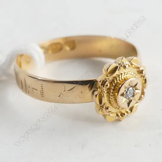 18CT GOLD & DIAMOND RING B'HAM 1871 1.7 GRAMS  SIZE K 1/2
