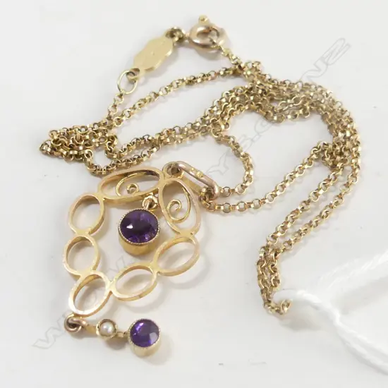 EDW 9CT GOLD AMETHYST PENDANT ON 14CT CHAIN