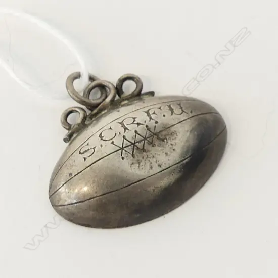 1925 'SEVEN A-SIDE' SILVER RUGBY BALL FOB to W. Henry 'S.C.R.F.U'