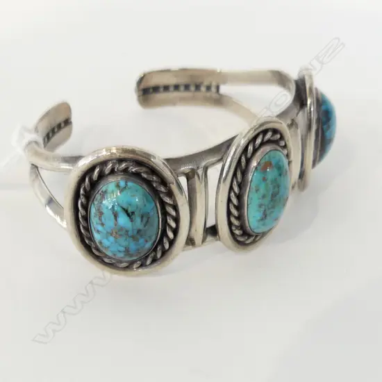 BRACELET. PERSIAN TURQUOISE & SILVER