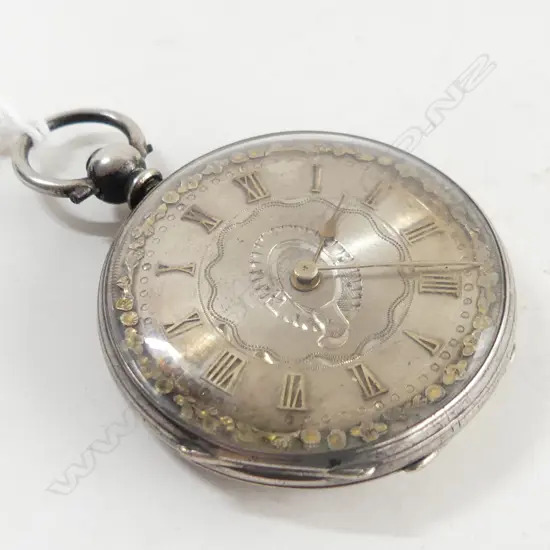 C1900 FANCY SILVER OPEN FACE POCKET WATCH MID SIZE
