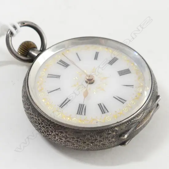 C1900 LADIES FANCY SILVER OPEN FACE POCKET WATCH